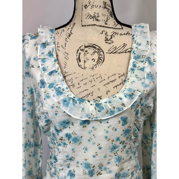 Free People Another Life Top White Combo Blue Floral Print L - Picture 10 of 16